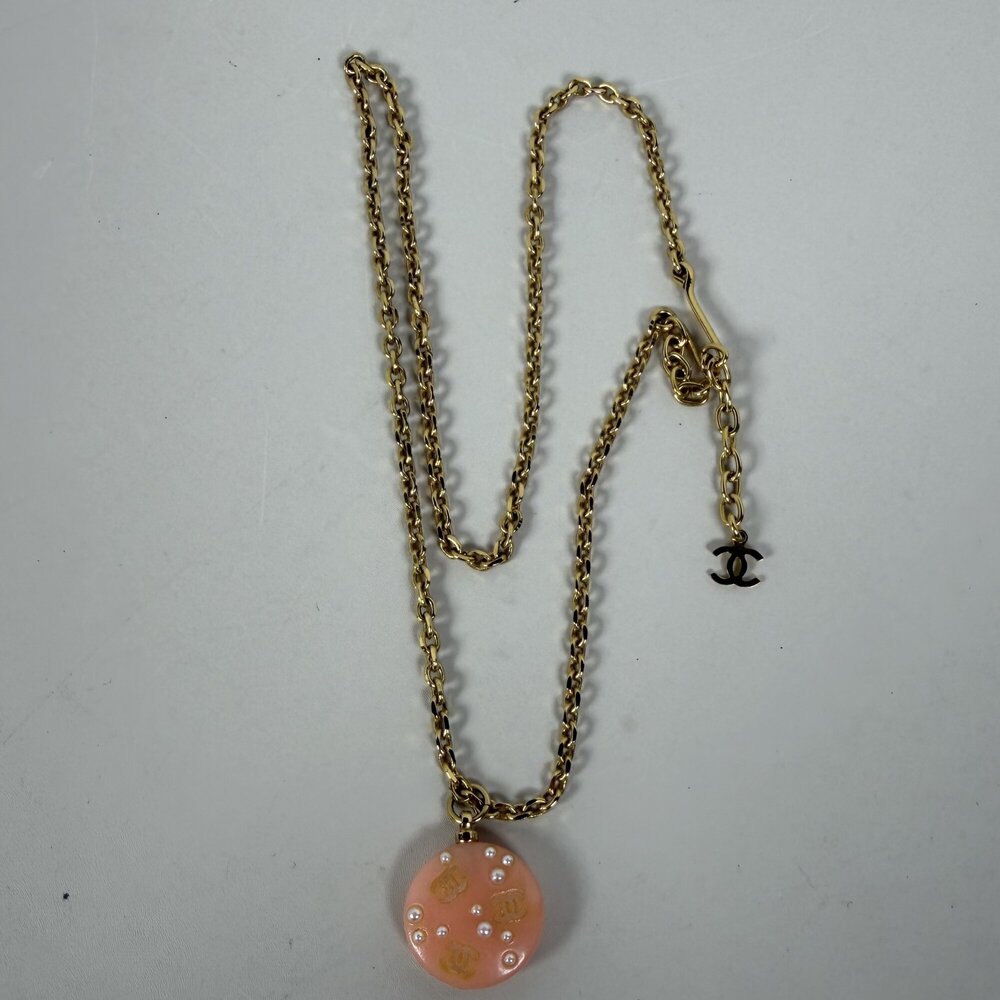 Chanel Coco Mark Faux Pearl Drop Pendant Necklace Vintage